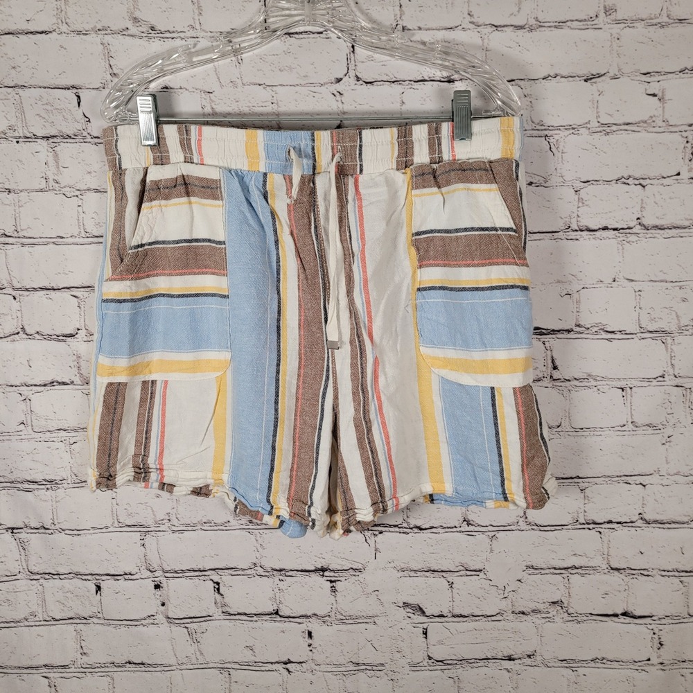 Time and Tru Linen Blend Shorts Womens Large 12-14 Multi Color Excellent Striped